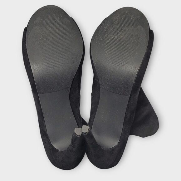 Steve Madden Lesha Suede Thigh High Open Toe Tall Heeled Fringe Boot Black Sz 9M - Picture 11 of 13